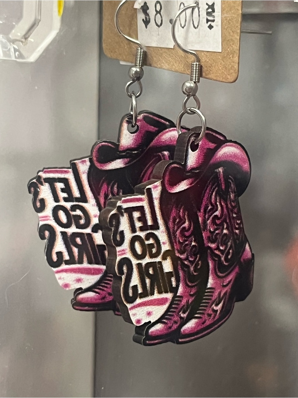 Let Go Girl Pink Cowboy Boot Dangle Earrings